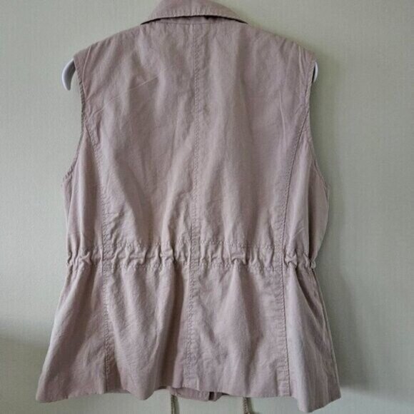 Papaya Vest Womens L Tan Full Zip Studs Pockets Drawstrings Cotton Boho Hippie - Picture 2 of 14
